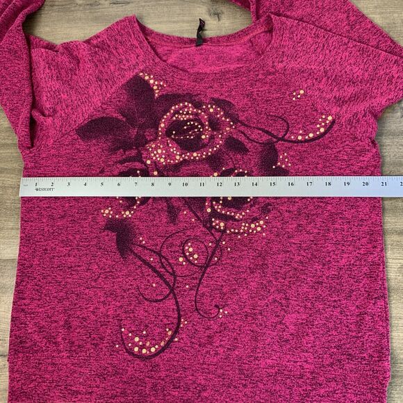 Hybrid Apparel Womens Sweatshirt Sz XXL Long Sleeve Floral Embellished Rose Red - Picture 3 of 8